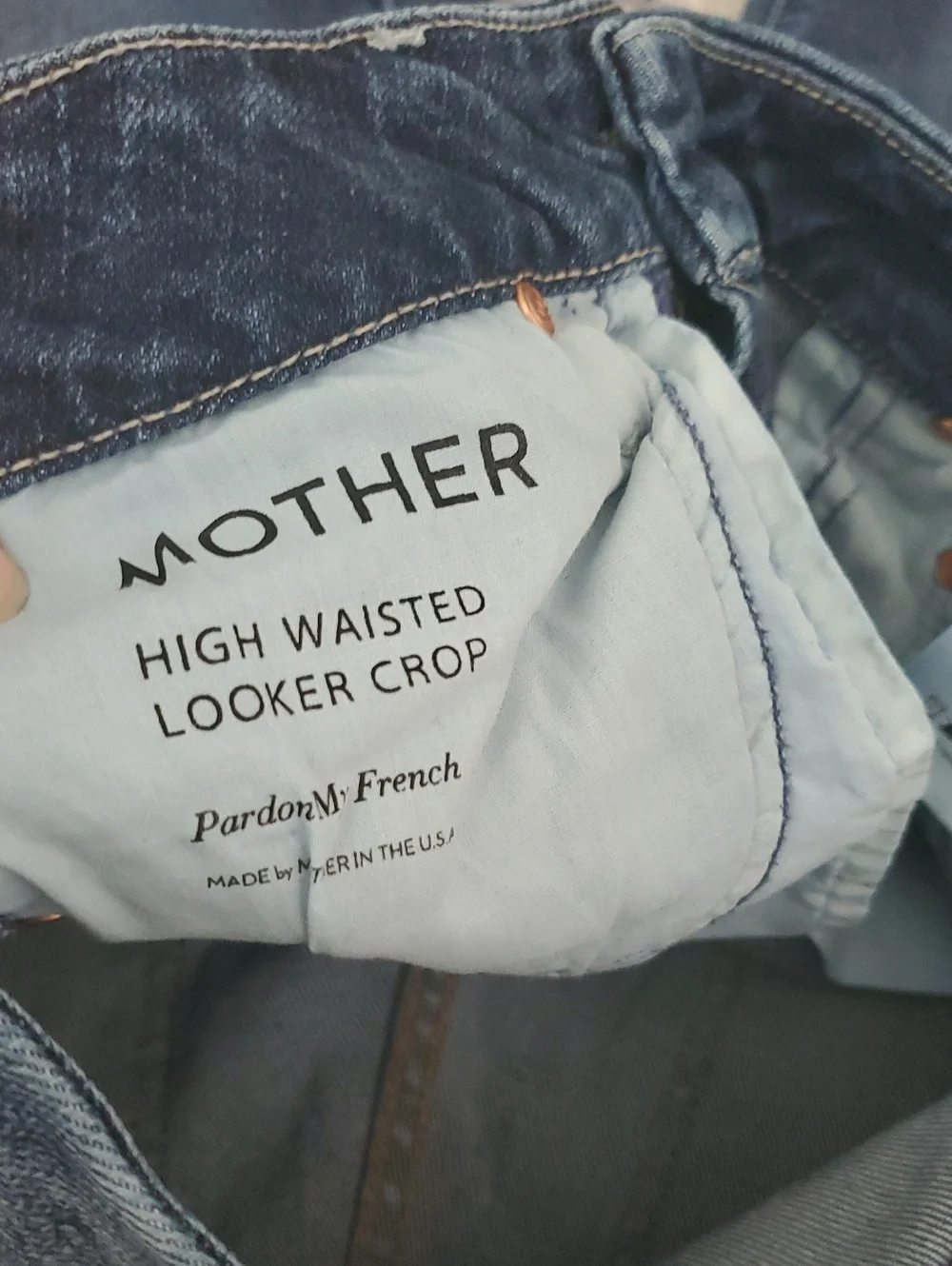 Mother High Waisted Looker Crop Pardon My French Blue Soft Stretch Jeans Sz25